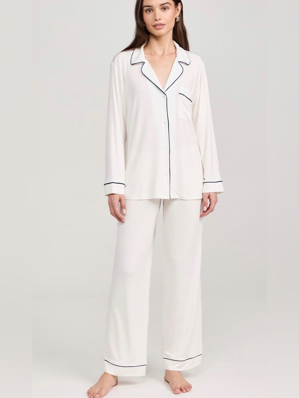 EberJey White Blue Gisele The Long Pajama Lounge Set Size Medium